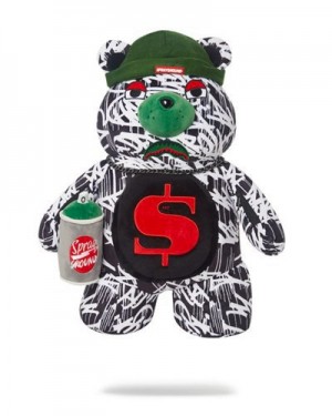 White Sprayground Night Night Moneybear Teddybear Backpacks | 43807-OSEM