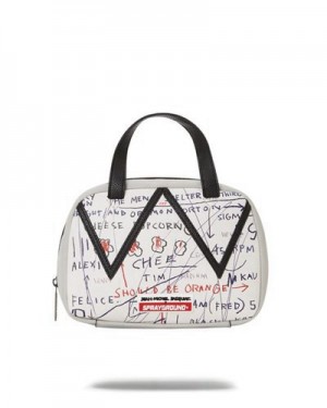 White Sprayground Official Basquiat Untitled (Cheese Popcorn) 1983 Handbag | 42981-ENSD