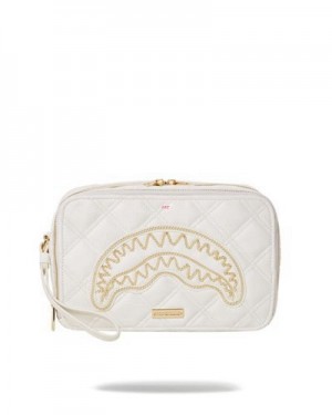 White Sprayground Riviera Le Blanc Gold Chain Shark Bags | 29371-FWPE