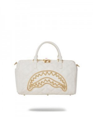 White Sprayground Riviera Le Blanc Gold Chain Shark Mini Duffle Bags | 50691-GJFR