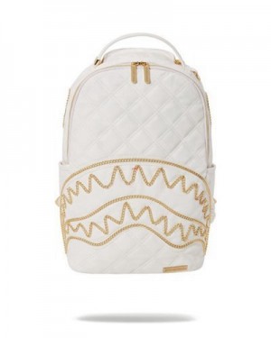 White Sprayground Riviera Le Blanc Gold Chain Shark (Dlxv) Backpacks | 98405-RWKU