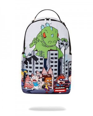 White Sprayground Rugrats Reptar City Smash Backpacks | 16073-CVOH