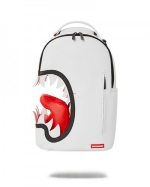 White Sprayground Scream Shark Art Piece (Dlxv) Backpacks | 34908-QSUF