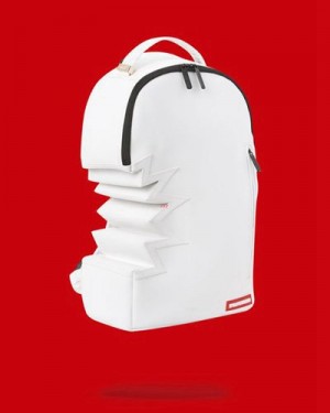 White Sprayground Shark Bite Backpacks | 24196-RFQH