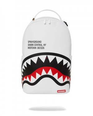 White Sprayground Shark Central (Dlxv) Backpacks | 86041-LRQK