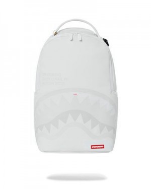 White Sprayground Shark Central (Dlxv) Backpacks | 03695-KPXN