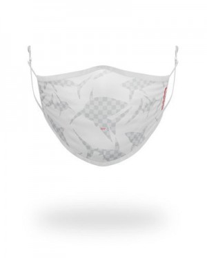 White Sprayground Shark Check Face Masks | 54760-PFZQ