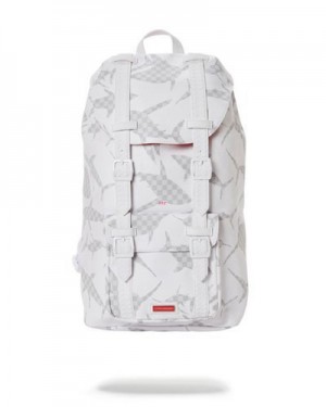 White Sprayground Shark Check Hills Backpacks | 50827-FBOJ