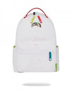 White Sprayground Show Up Show Out Cargo Backpacks | 41562-QIOX