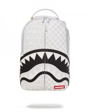 White Sprayground Split The Check (Pearl) (Dlxv) Backpacks | 78624-REVO