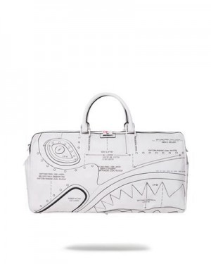 White Sprayground Technical Cut & Shark Duffle Bags | 89532-TLXS