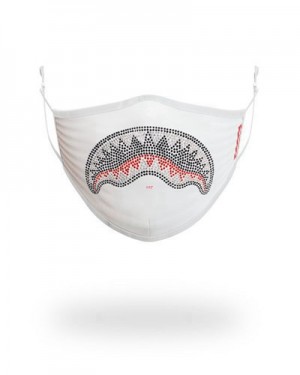 White Sprayground Trinity Diamond Shark Polyester Face Masks | 78256-RUIP