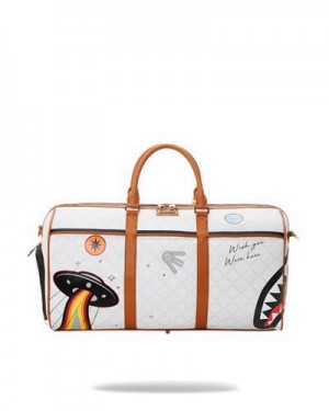 White Sprayground Ufo Extra Extra Terrestrial Duffle Bags | 39864-HOJC