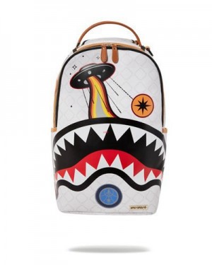 White Sprayground Ufo Outta This World (Dlxv) Backpacks | 53209-MJXG