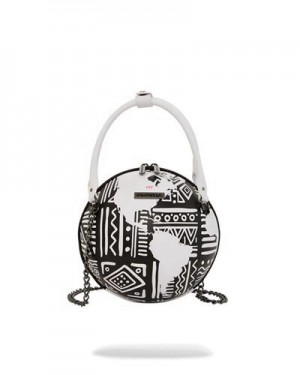 White / Black Sprayground A.I.8 African Intelligence - Origin Story Globe Handbag | 59627-RZVL