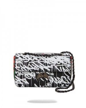 White / Black Sprayground Night Night Sharkchain Handbag | 36941-QPZY