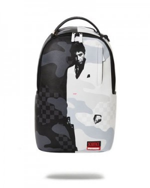 White / Black Sprayground Scarface (Dlxv) Backpacks | 19403-RUAX