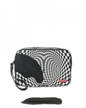 White / Black Sprayground Trippy Check Aka Money Bags | 40287-XAKJ