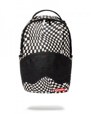 White / Black Sprayground Trippy Check Dlx Backpacks | 01786-XJER