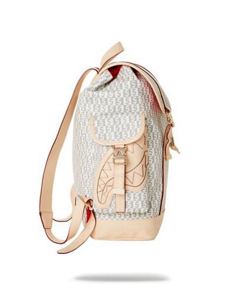 Beige Sprayground Crème De La Crème Monte Carlo Backpacks | 83941-KOBN