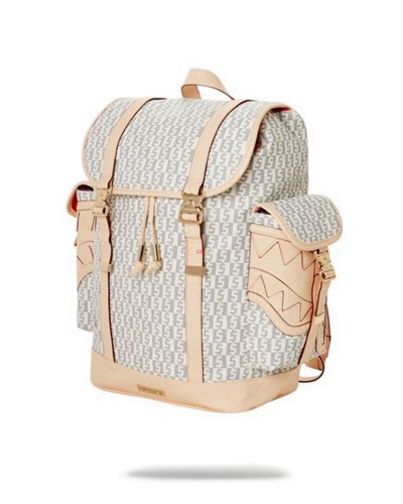 Beige Sprayground Crème De La Crème Monte Carlo Backpacks | 83941-KOBN