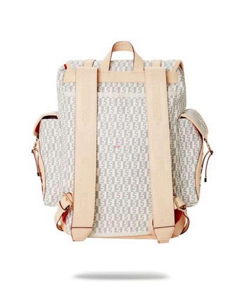 Beige Sprayground Crème De La Crème Monte Carlo Backpacks | 83941-KOBN