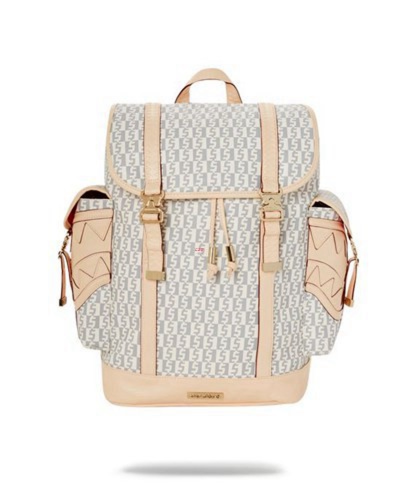 Beige Sprayground Crème De La Crème Monte Carlo Backpacks | 83941-KOBN