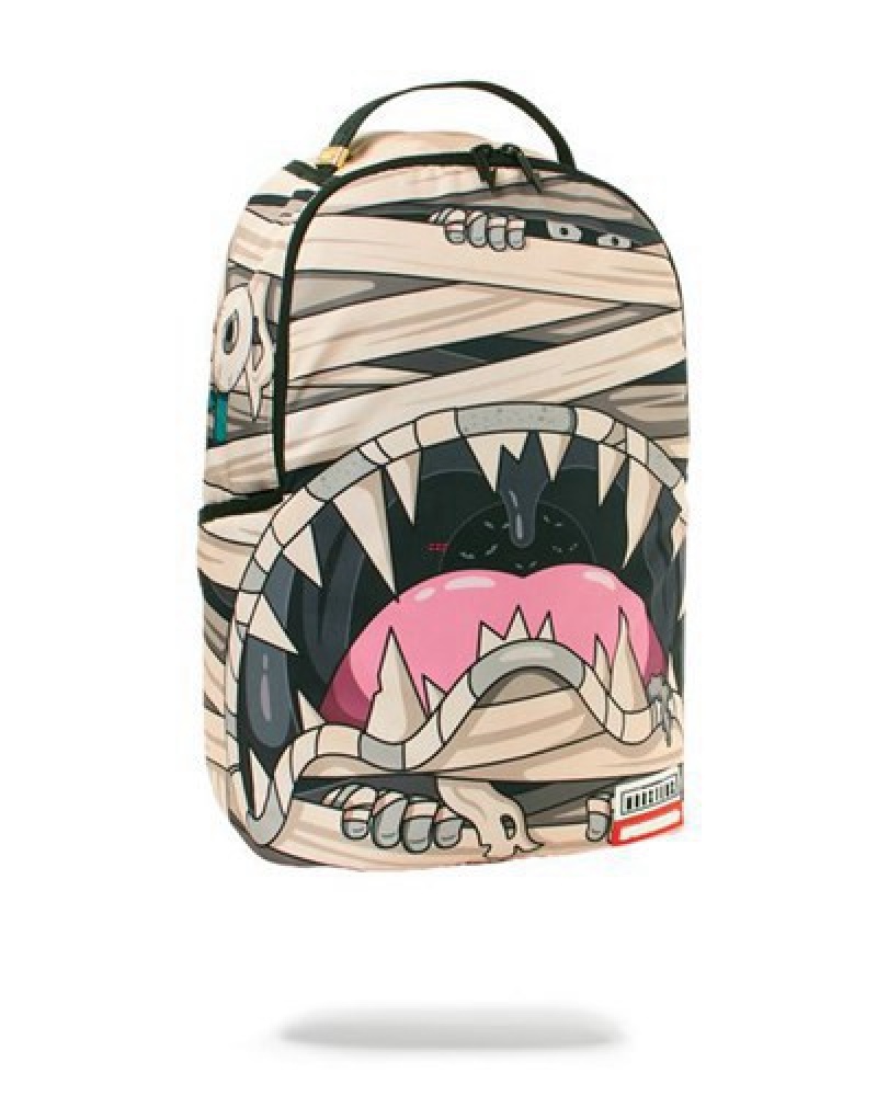 Beige Sprayground Monsters Mummy Shark Backpacks | 30498-FXQS