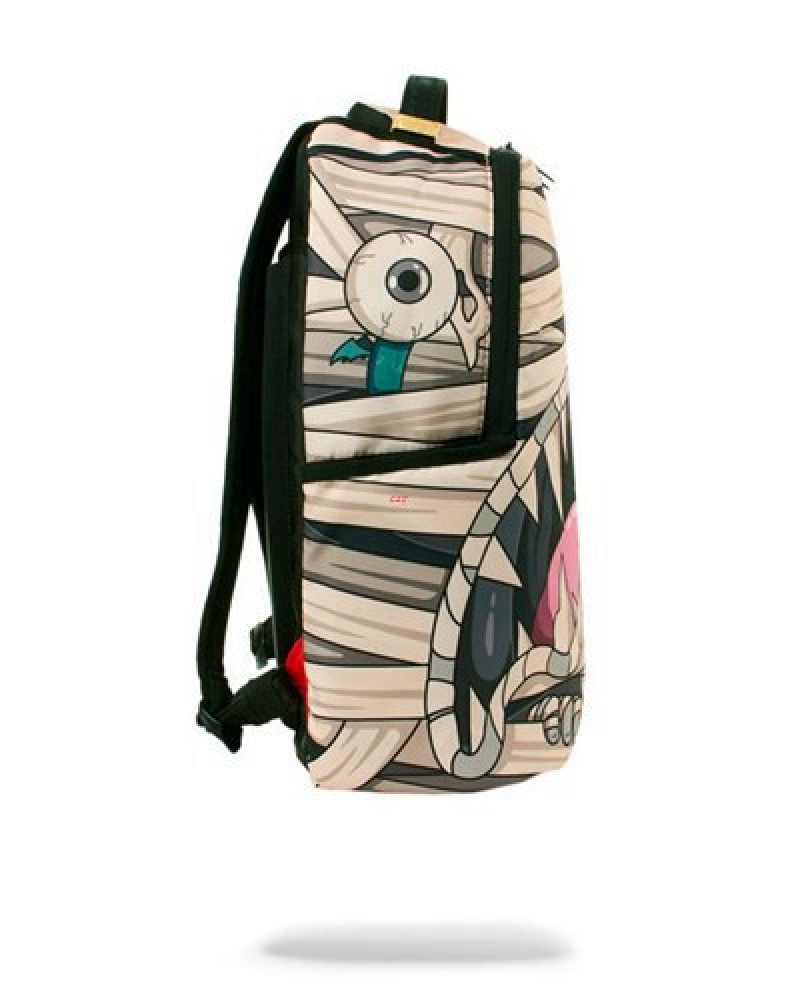 Beige Sprayground Monsters Mummy Shark Backpacks | 30498-FXQS