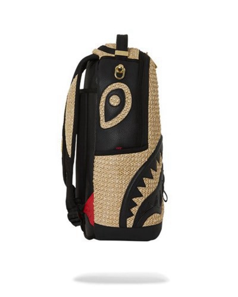 Beige Sprayground Raffia Palm Backpacks | 30528-TCBG