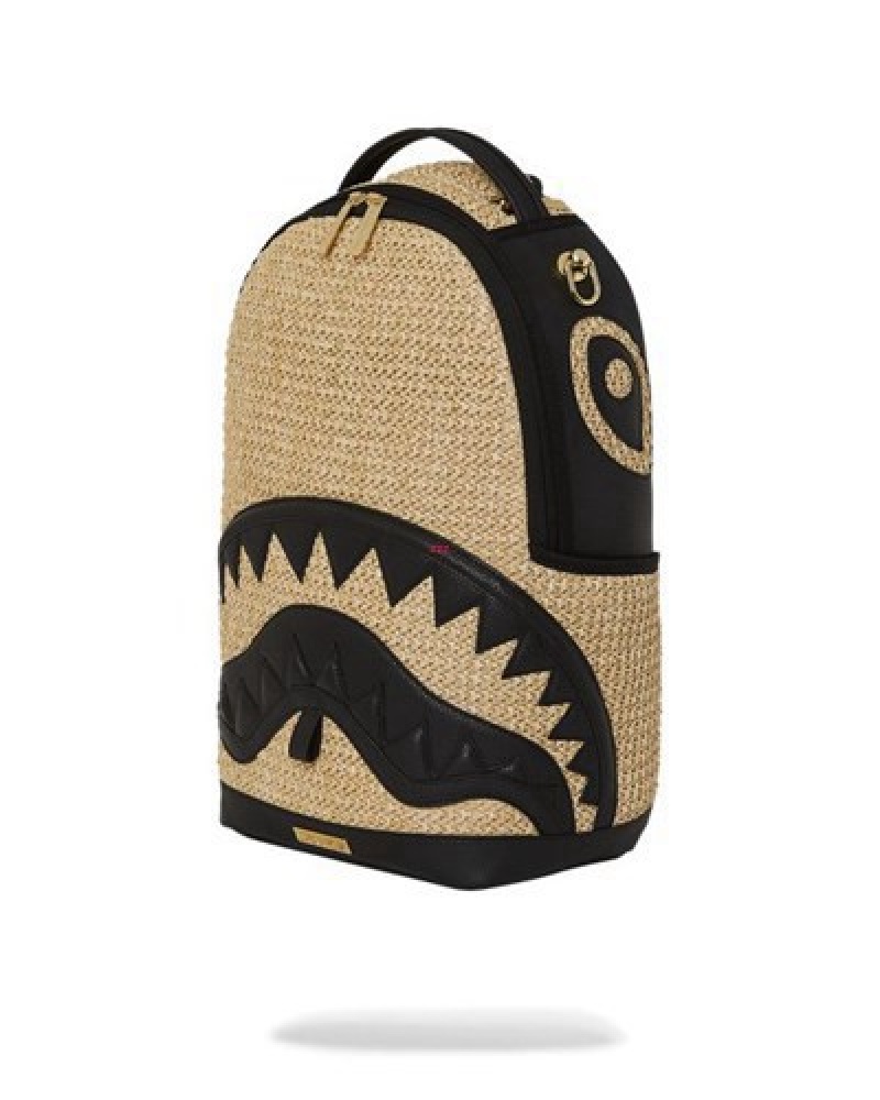 Beige Sprayground Raffia Palm Backpacks | 30528-TCBG