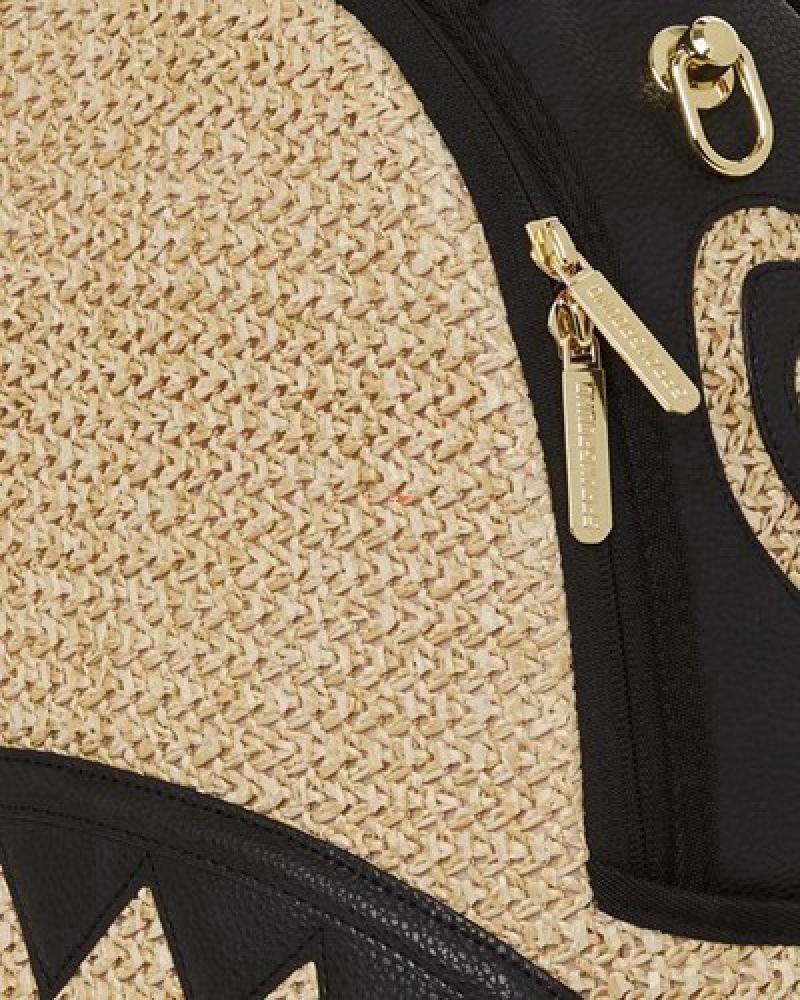 Beige Sprayground Raffia Palm Backpacks | 30528-TCBG