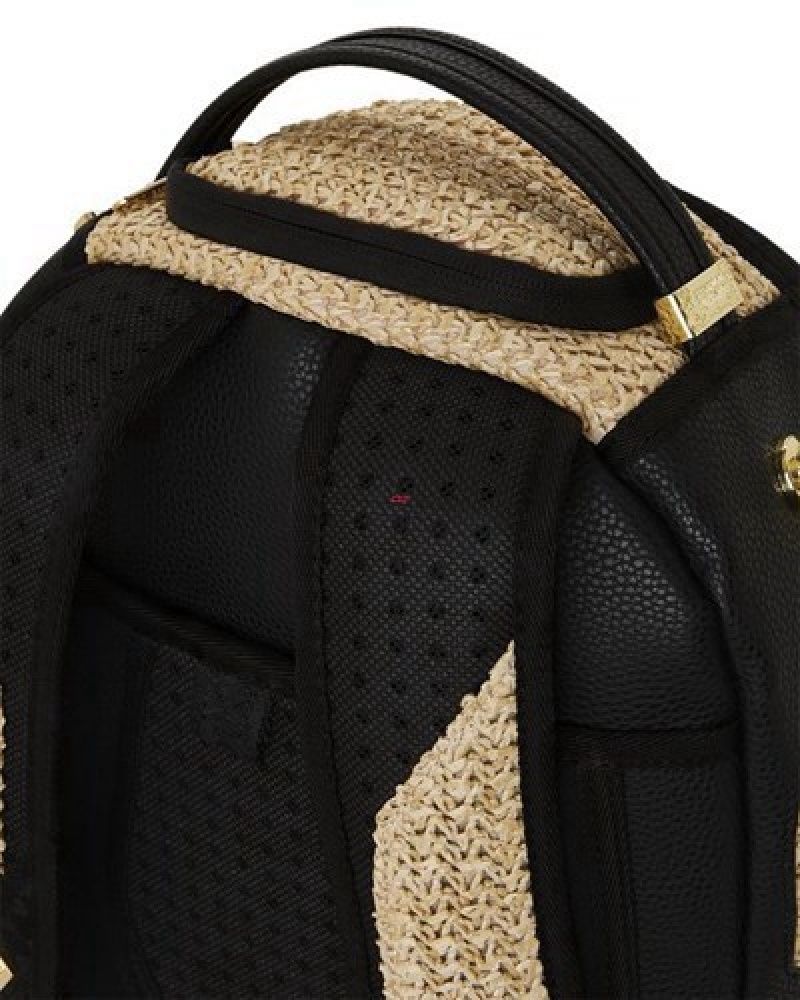 Beige Sprayground Raffia Palm Backpacks | 30528-TCBG