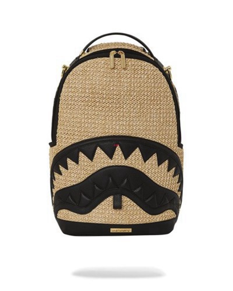 Beige Sprayground Raffia Palm Backpacks | 30528-TCBG