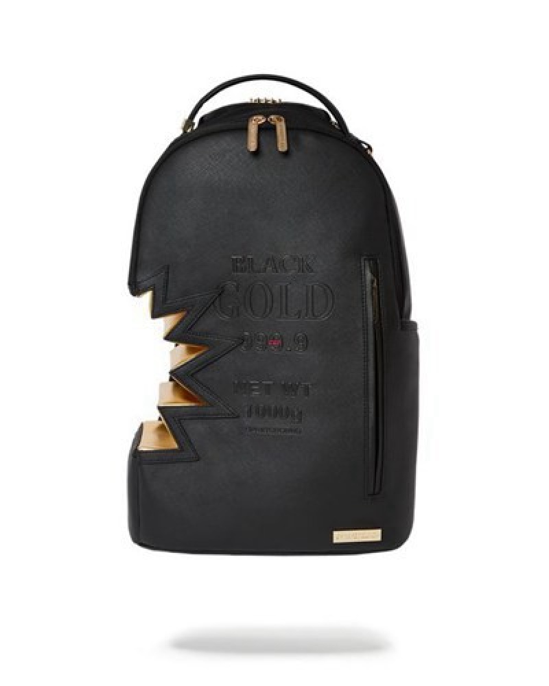 Black Sprayground A.I.3 Shark Bite Gold (Dlxv) Backpacks | 73490-RFVX