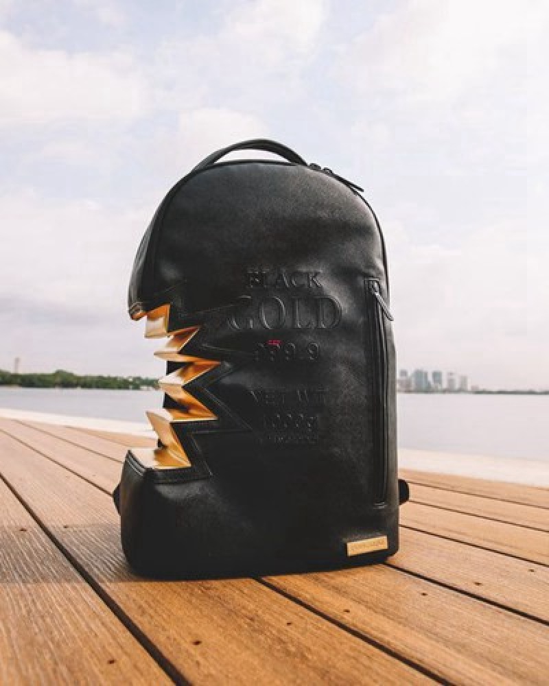 Black Sprayground A.I.3 Shark Bite Gold (Dlxv) Backpacks | 73490-RFVX