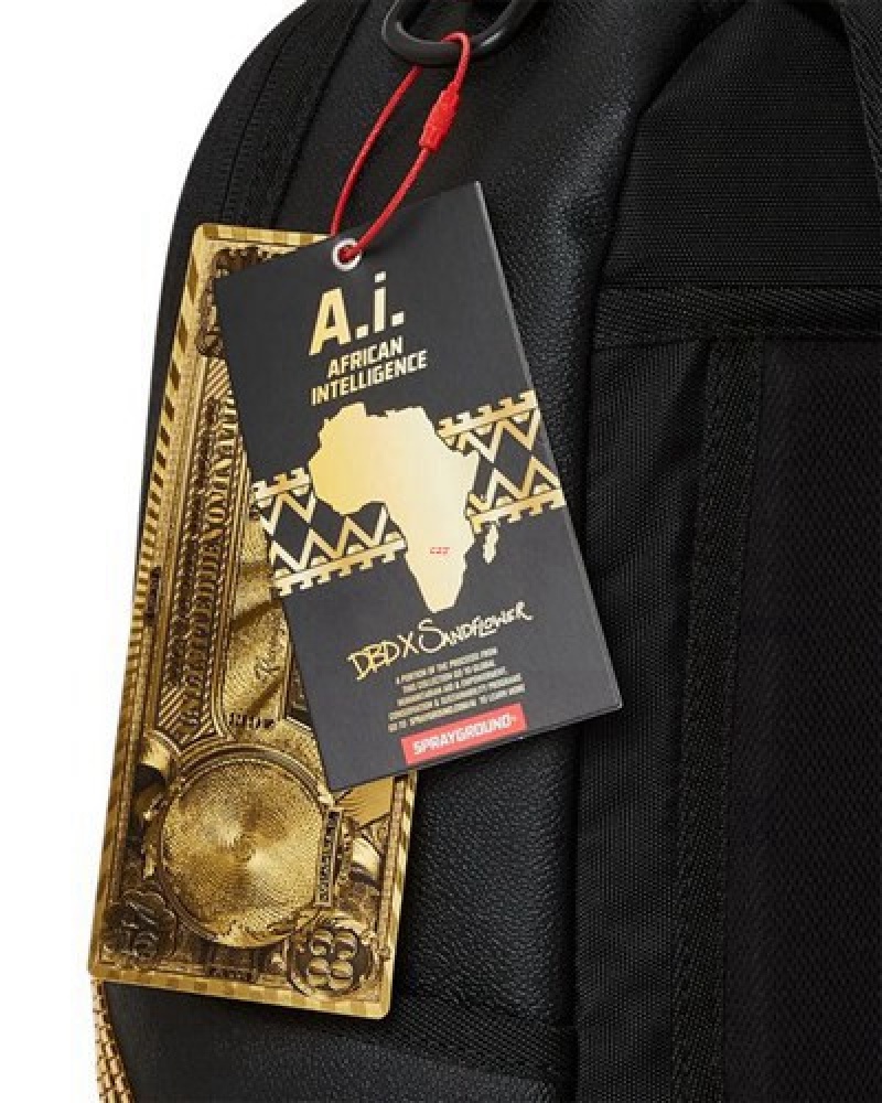 Black Sprayground A.I.8 African Intelligence Guilded Leopard (Dlxv) Backpacks | 48915-RBHZ