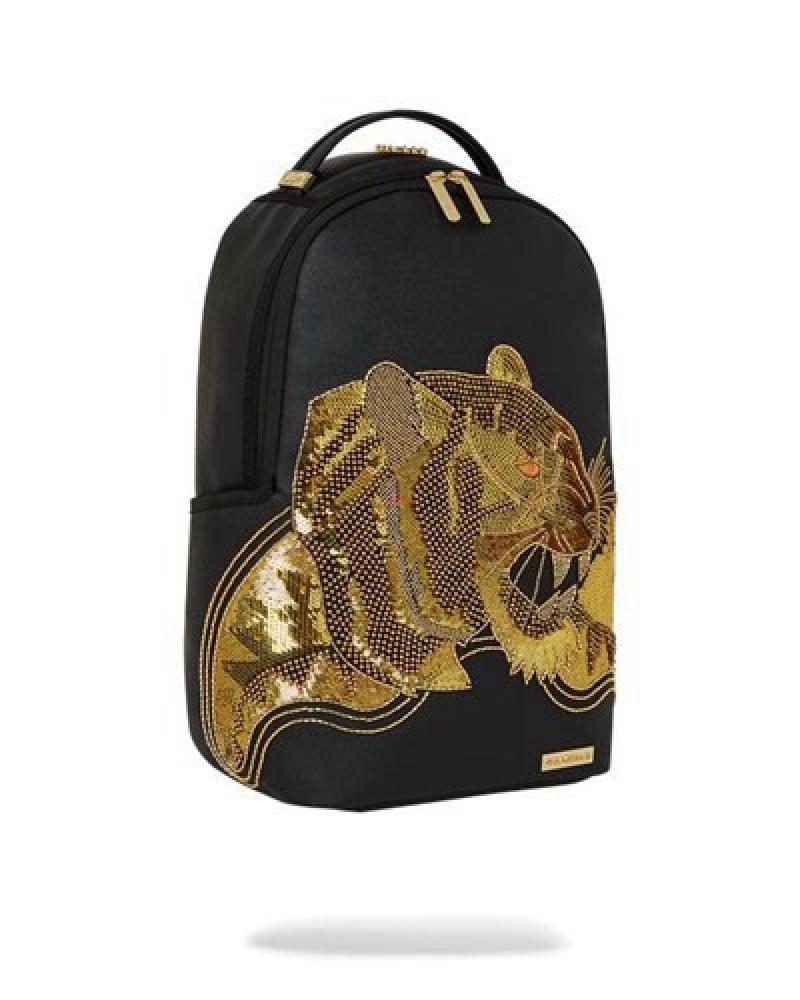 Black Sprayground A.I.8 African Intelligence Guilded Leopard (Dlxv) Backpacks | 48915-RBHZ