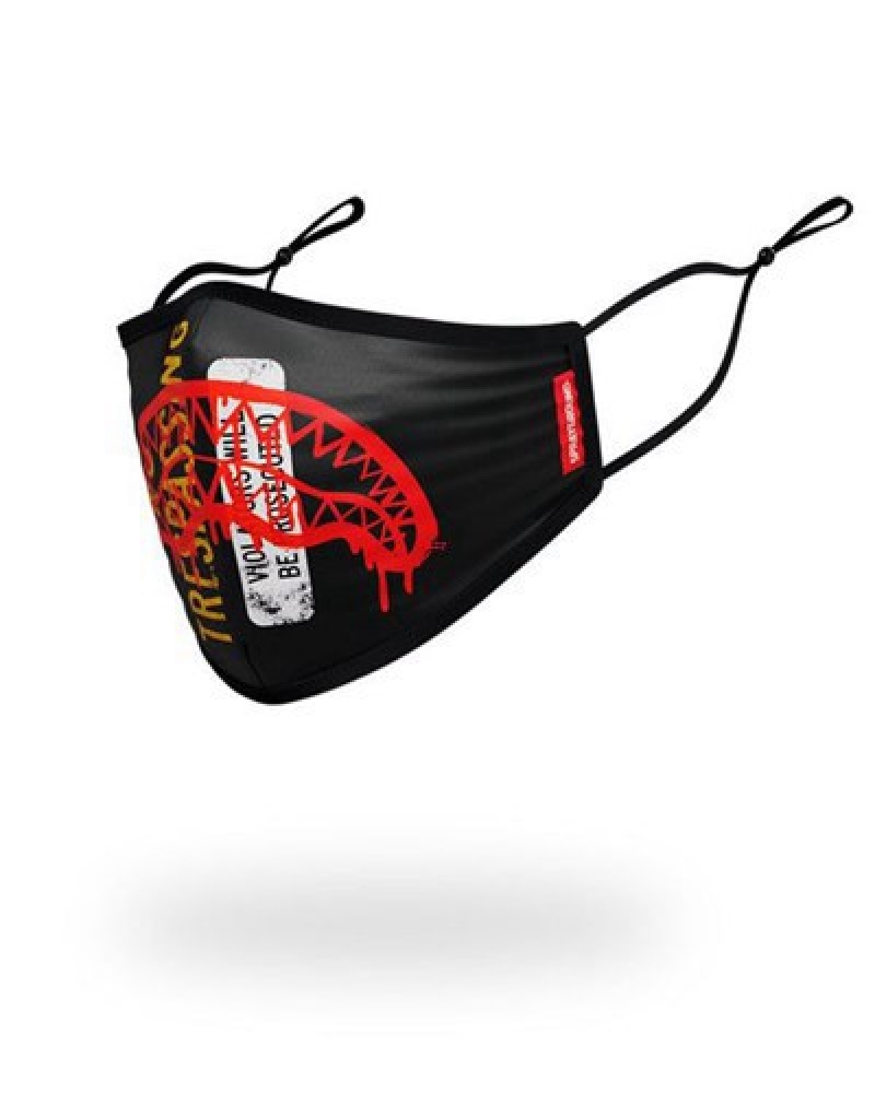 Black Sprayground Adult No Tresspassing Form Fitting Face Masks | 76053-CDYH