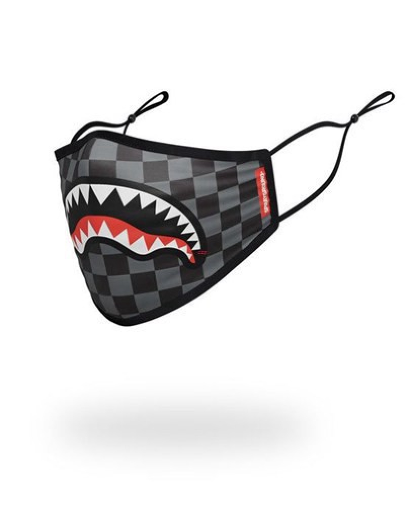 Black Sprayground Adult Sharks In Paris (Grey) Form Fitting Face Masks | 61489-JTDZ