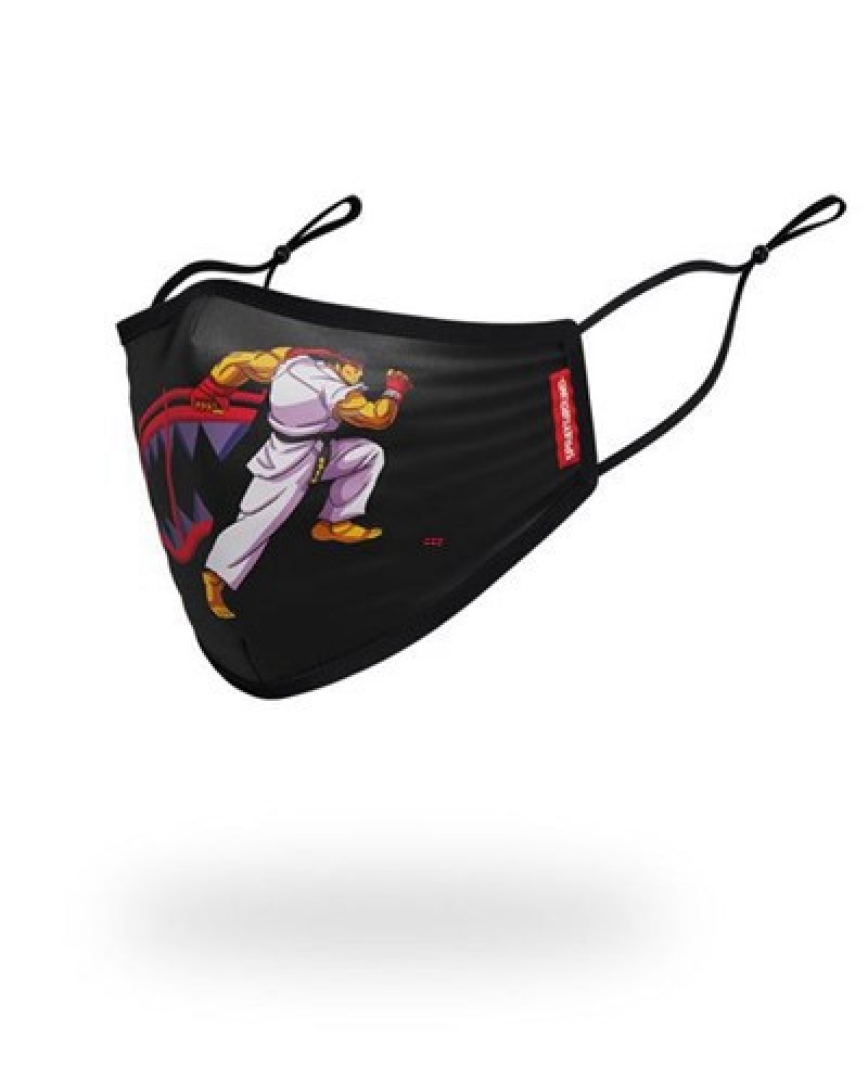 Black Sprayground Adult Street Fighter Ryu Shark Form Fitting-covering Face Masks | 58497-JEHP