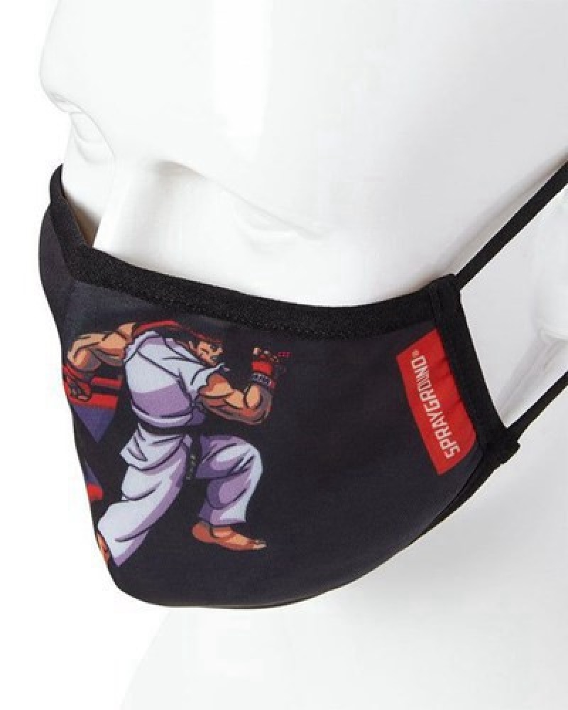 Black Sprayground Adult Street Fighter Ryu Shark Form Fitting-covering Face Masks | 58497-JEHP