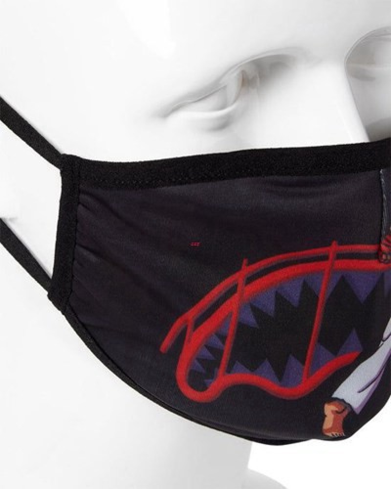 Black Sprayground Adult Street Fighter Ryu Shark Form Fitting-covering Face Masks | 58497-JEHP