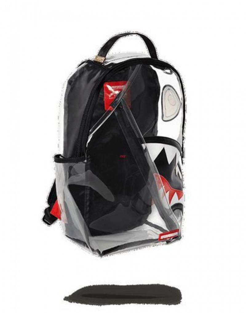 Black Sprayground Angled 20/20 Vision Shark Backpacks | 02897-QDEY