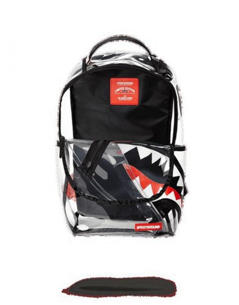 Black Sprayground Angled 20/20 Vision Shark Backpacks | 02897-QDEY