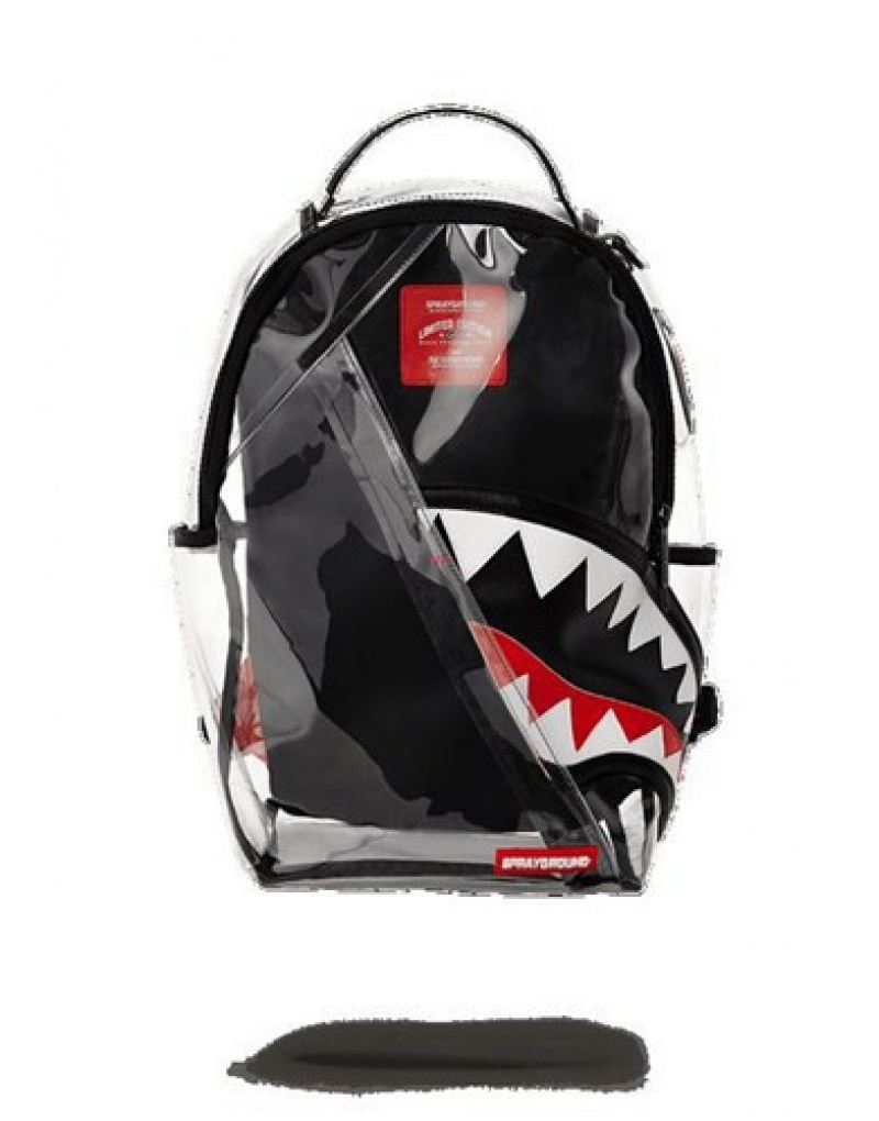 Black Sprayground Angled 20/20 Vision Shark Backpacks | 02897-QDEY