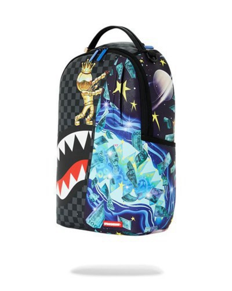 Black Sprayground Astromane Welcome To My World (Dlxv) Backpacks | 20631-ZADY