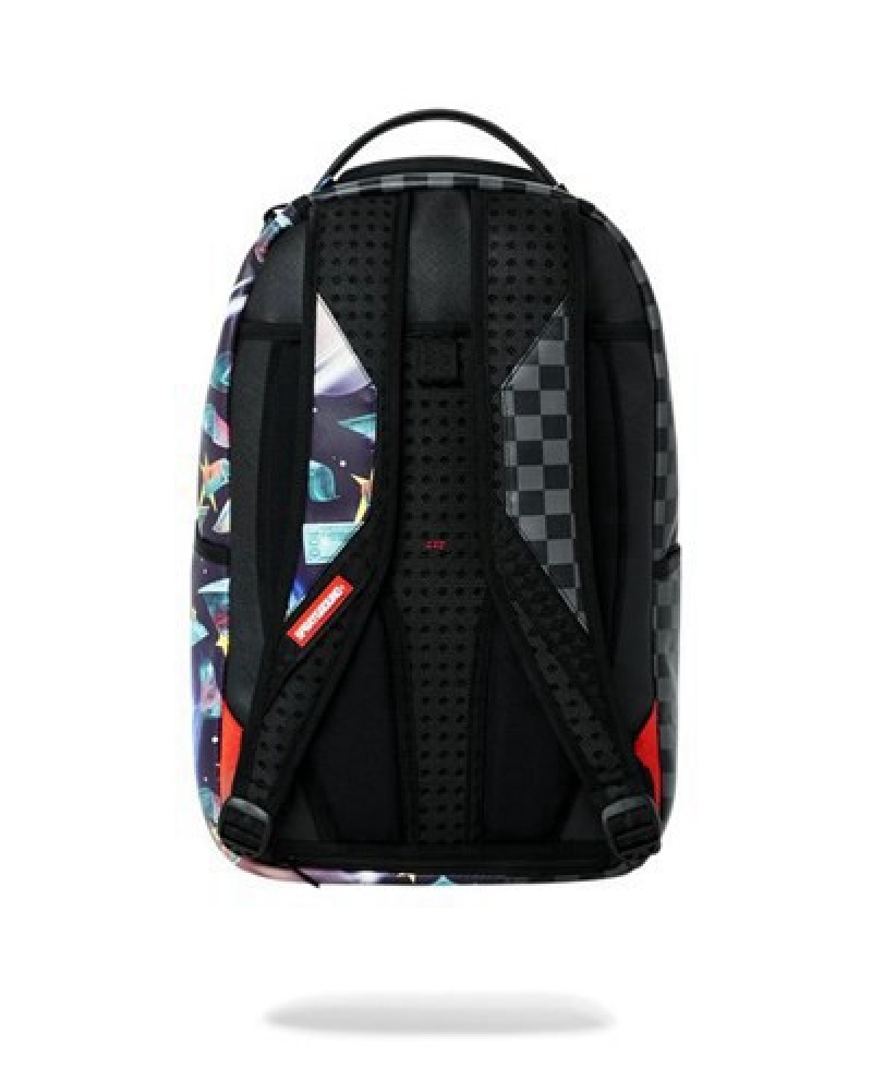 Black Sprayground Astromane Welcome To My World (Dlxv) Backpacks | 20631-ZADY