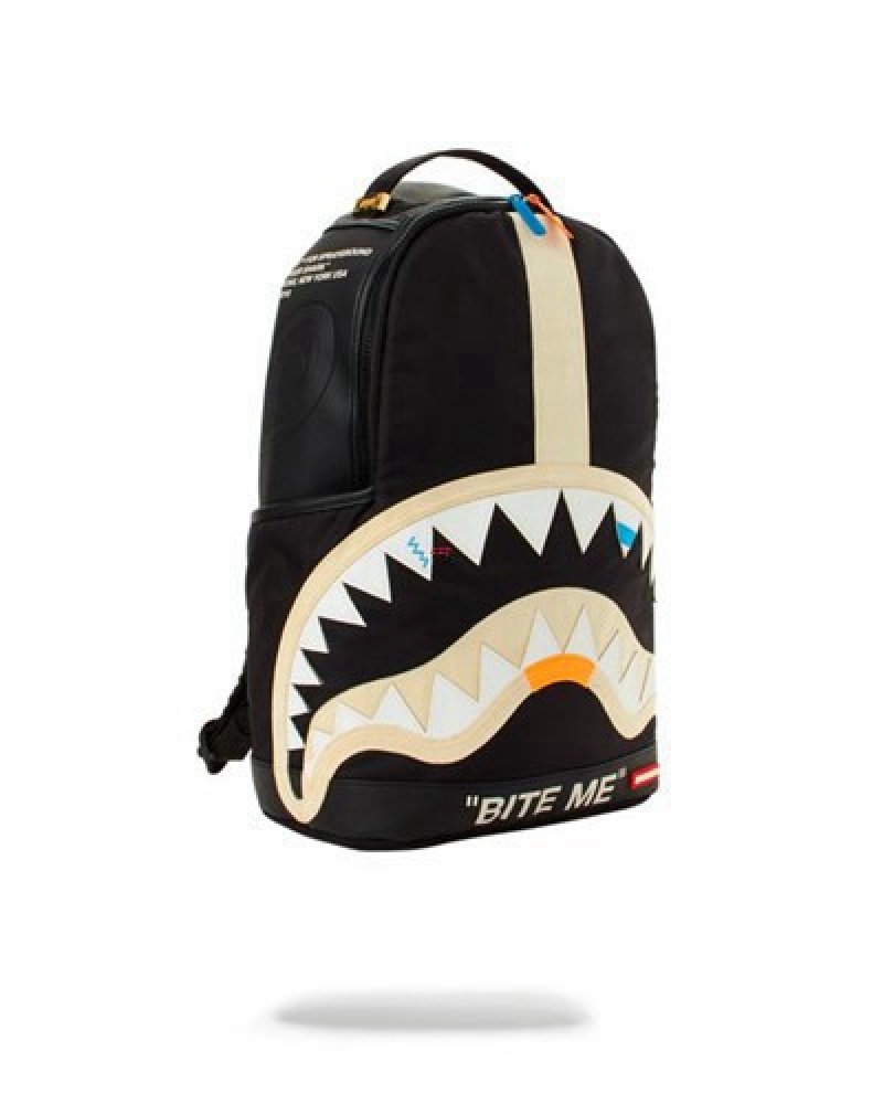 Black Sprayground Bite Me Shark Backpacks | 27650-WQDY