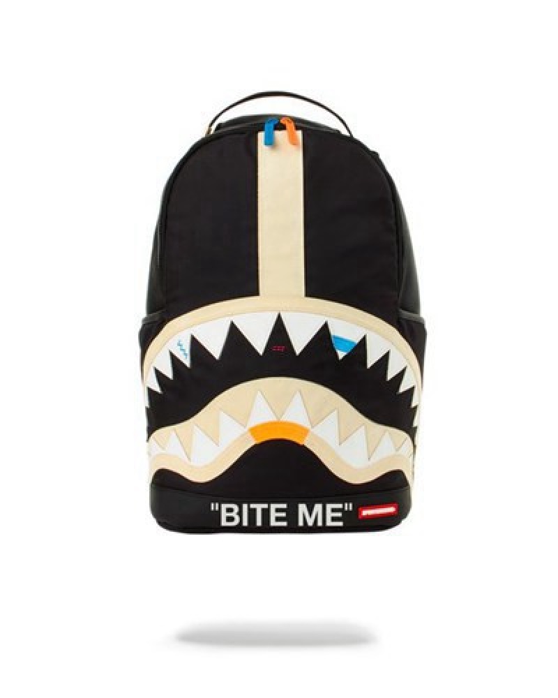 Black Sprayground Bite Me Shark Backpacks | 27650-WQDY